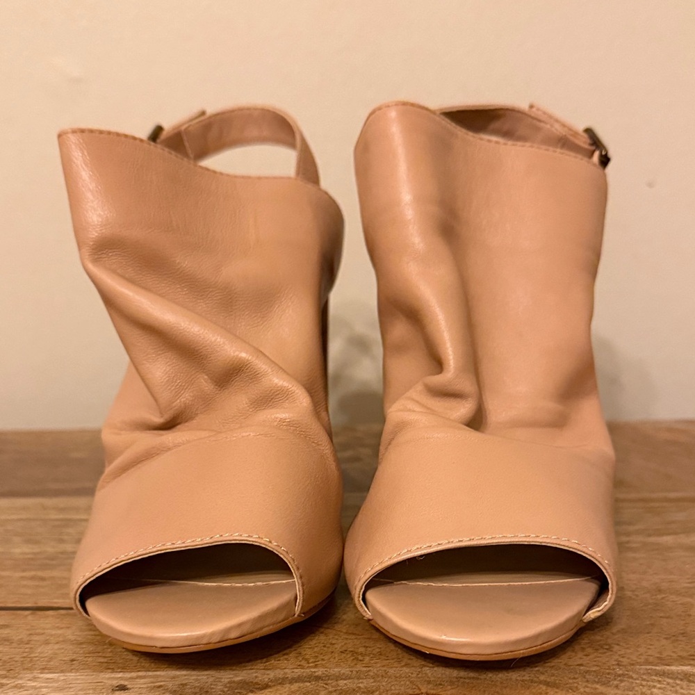 Steven By Steve Madden Tan Leather Peep-Toe Mules